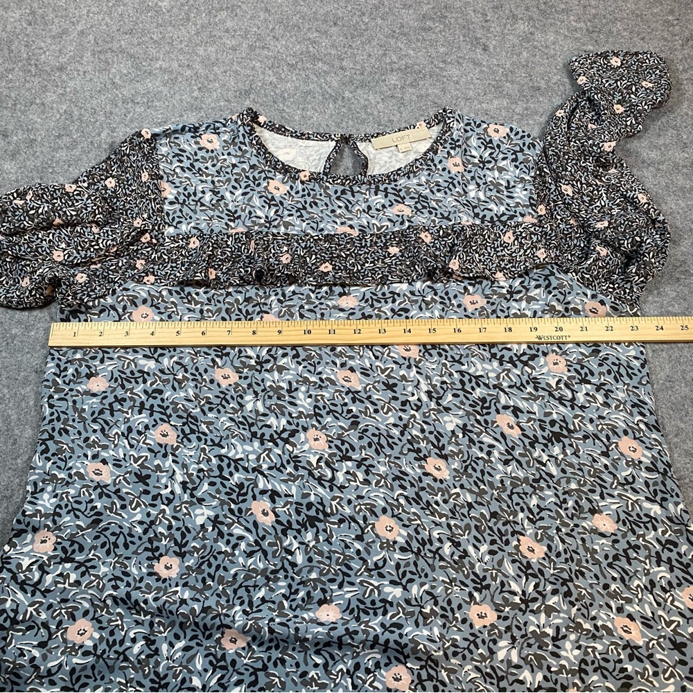 LOFT Blouse Floral Bell Sleeve Ruffle Multicolor Round Neck Casual Top Womens XL - Picture 7 of 11